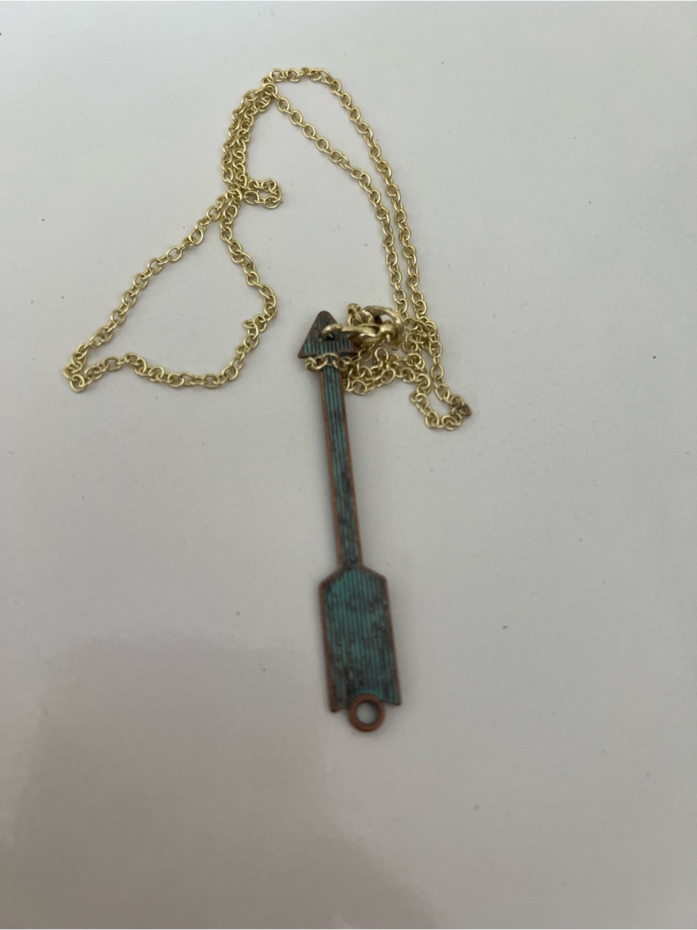 Gold Chain Necklace with Turquoise Patina Arrow Pendant - Picture 2 of 2